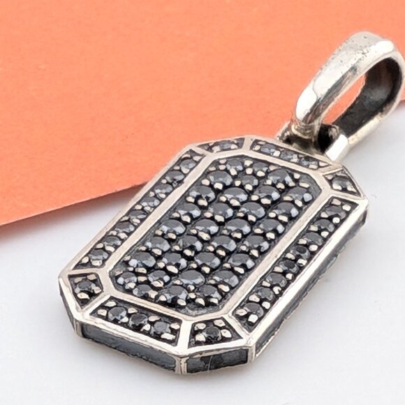 DAVID YURMAN Sterling Silver Small Streamline Pave Black Diamonds Amulet Pendant - Picture 6 of 10